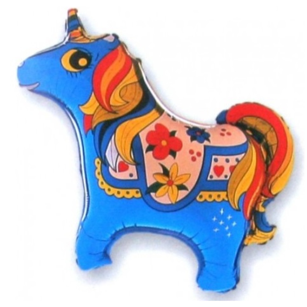 Маленький воздушный шар15''/38 см) Мини-фигура, Единорог, Синий