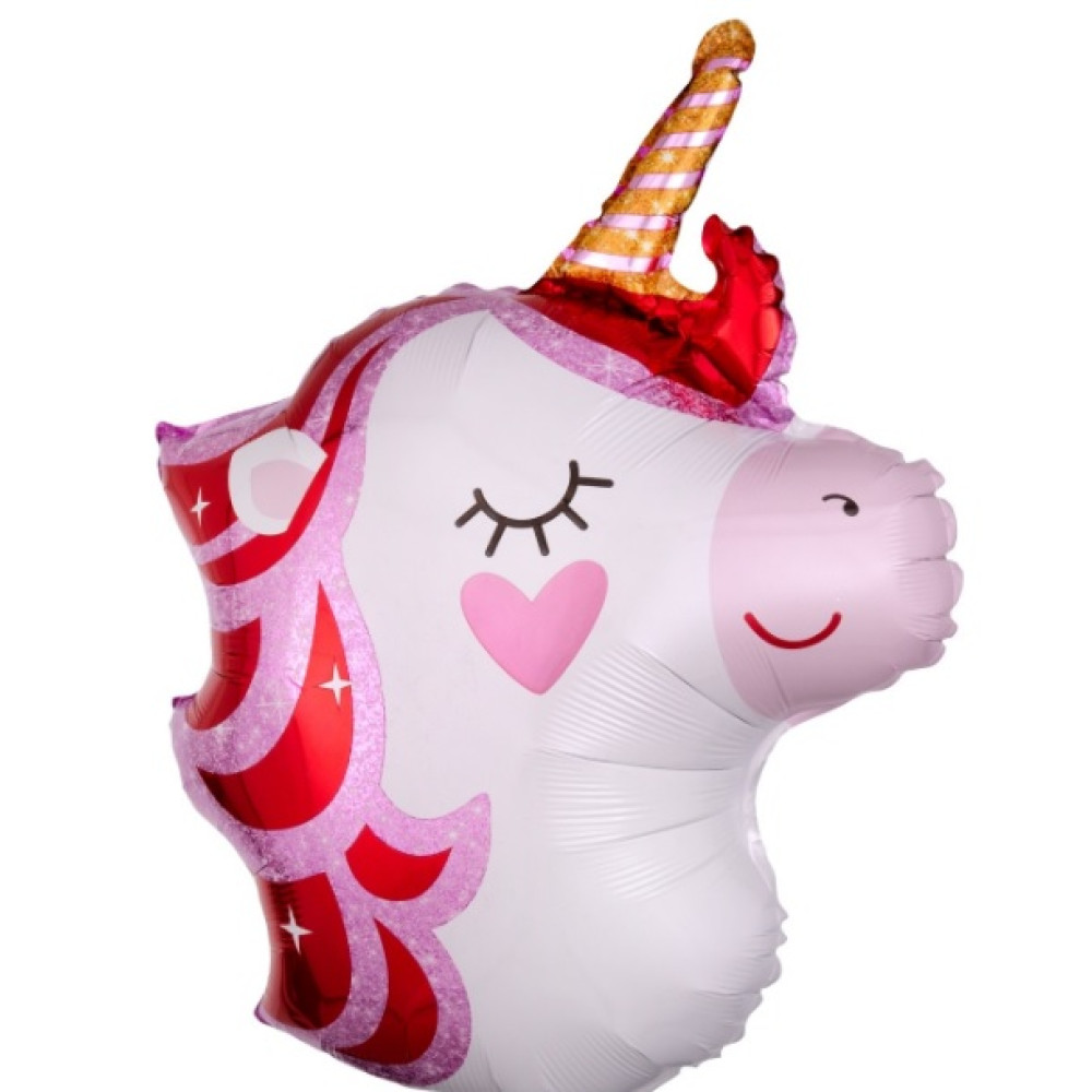 Шар (30''/76 см) Фигура, Голова, Нежный Единорог, Красный,