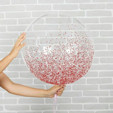 Шар прозрачный (61 см.) Bubble с красными блестками. 1 шт.