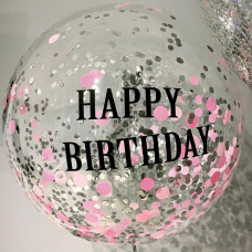Шар (90 см.) прозрачный, с надписью "Happy Birhtday" и двухцветным конфетти, 1 шт.