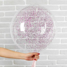 Шар прозрачный (61 см.) Bubble с фуксия блестками. 1 шт.